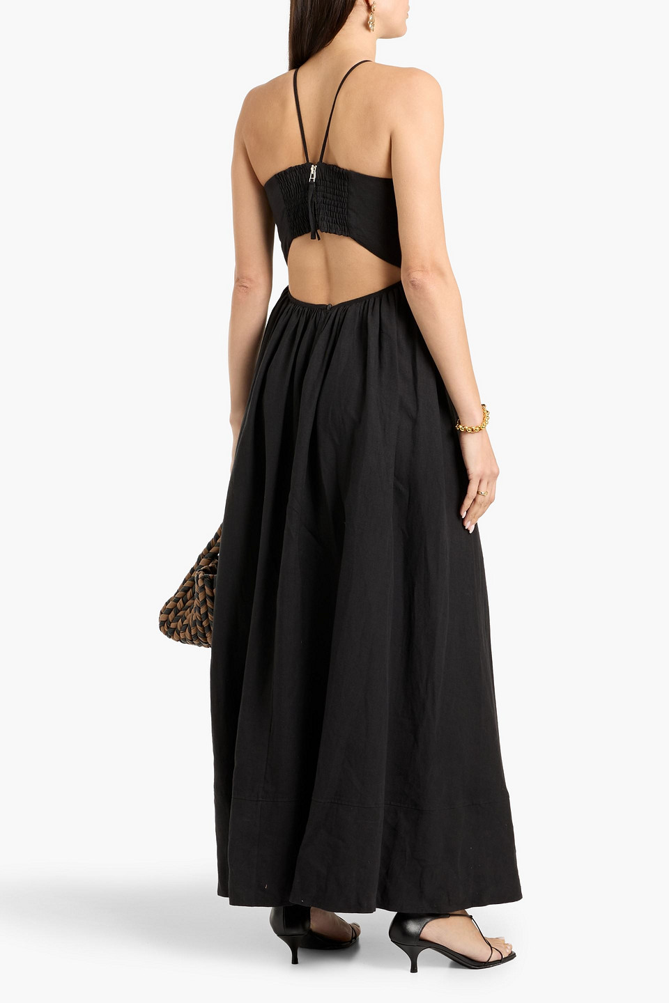  Another Tomorrow - Maxikleid Aus Leinen Mit Cut-outs - Schwarz - It 42 