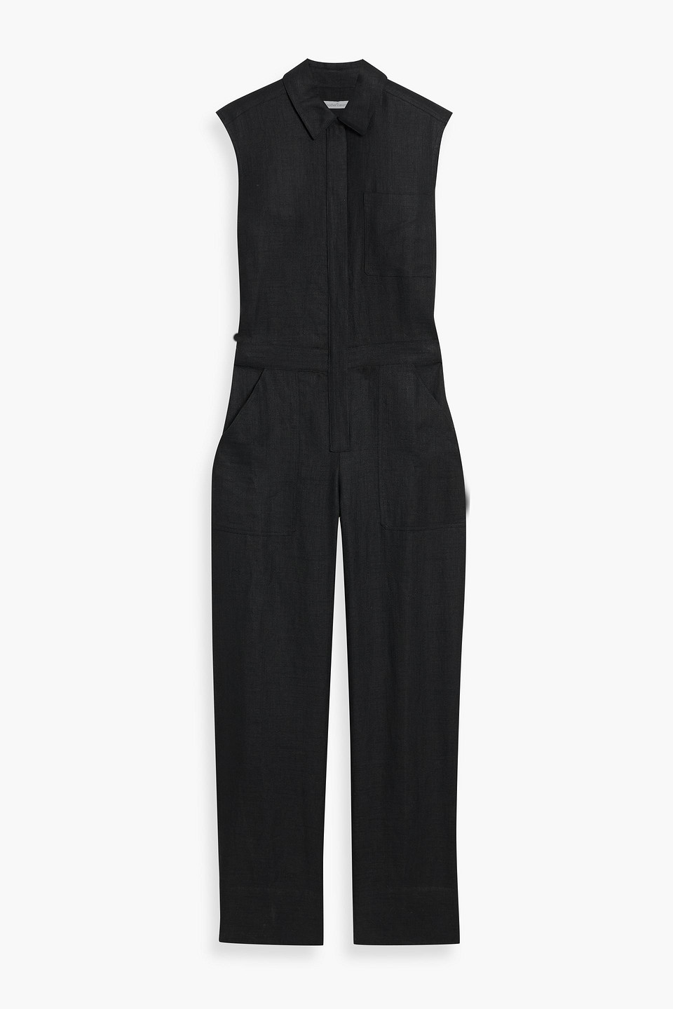 Another Tomorrow Linen-blend Twill Jumpsuit In Black