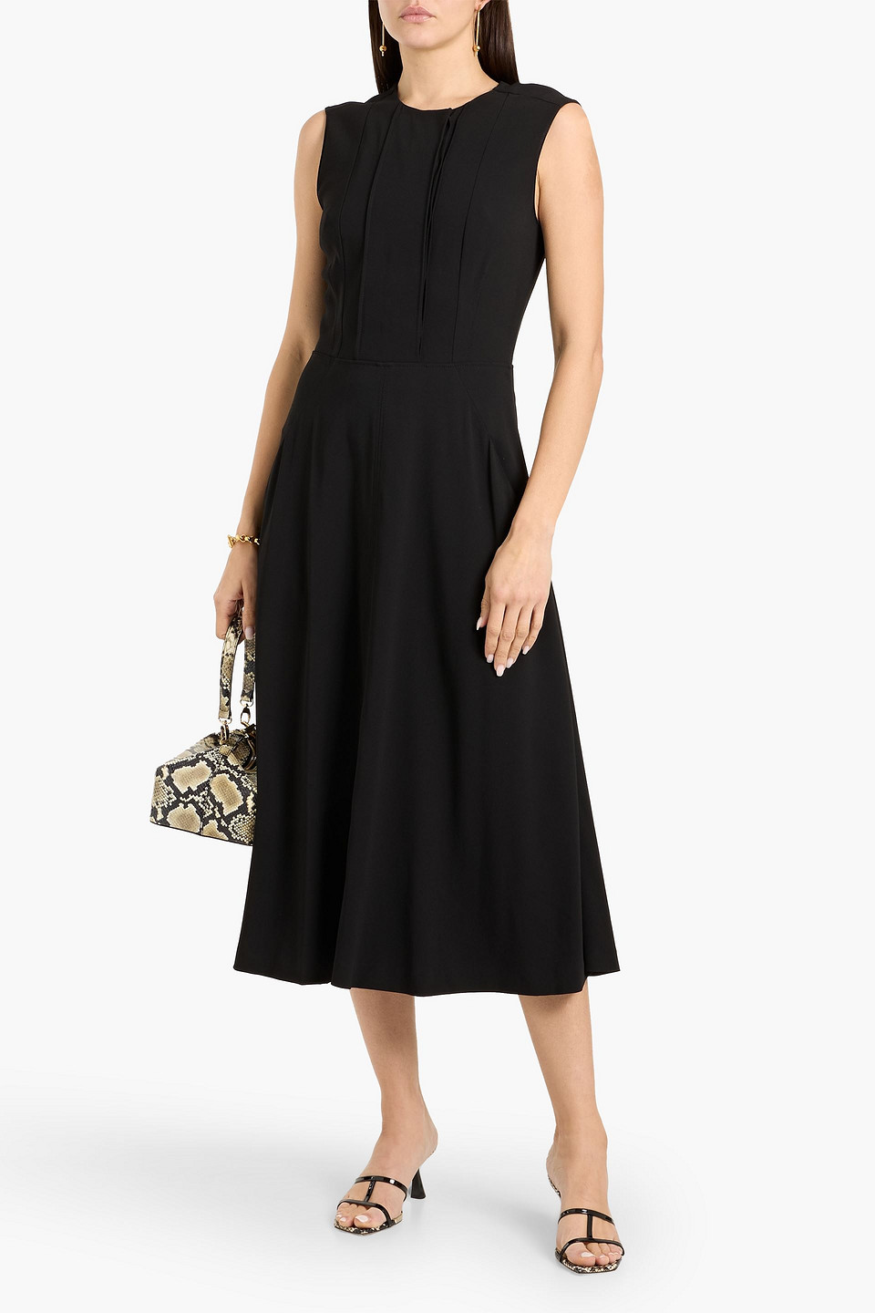  Another Tomorrow - Midikleid Aus Crêpe - Schwarz - It 36 