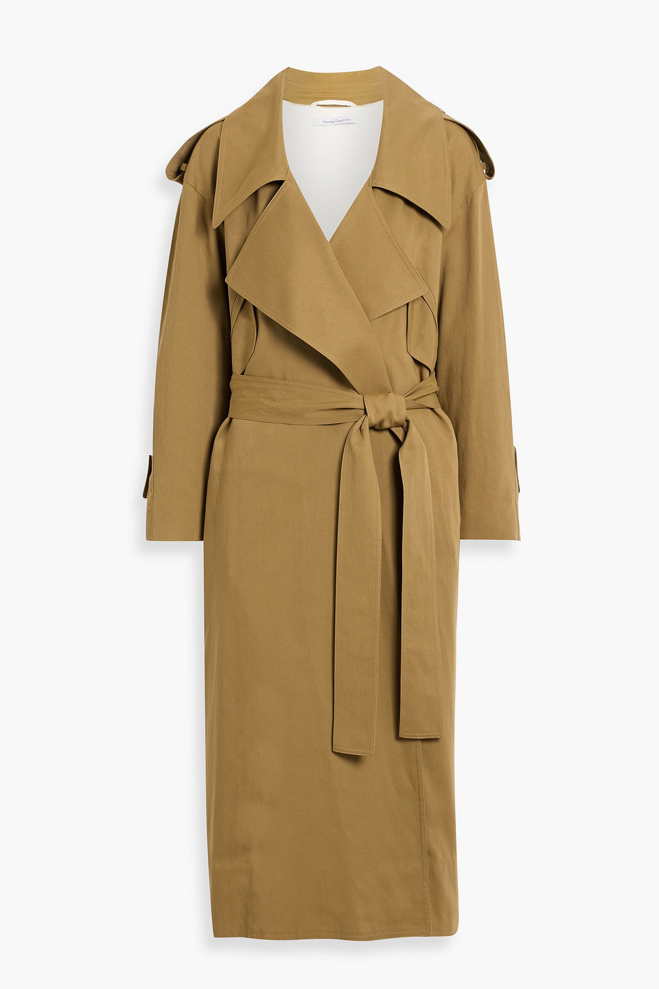 Another Tomorrow Belted Lyocell And Cotton-blend Trench Coat In Green