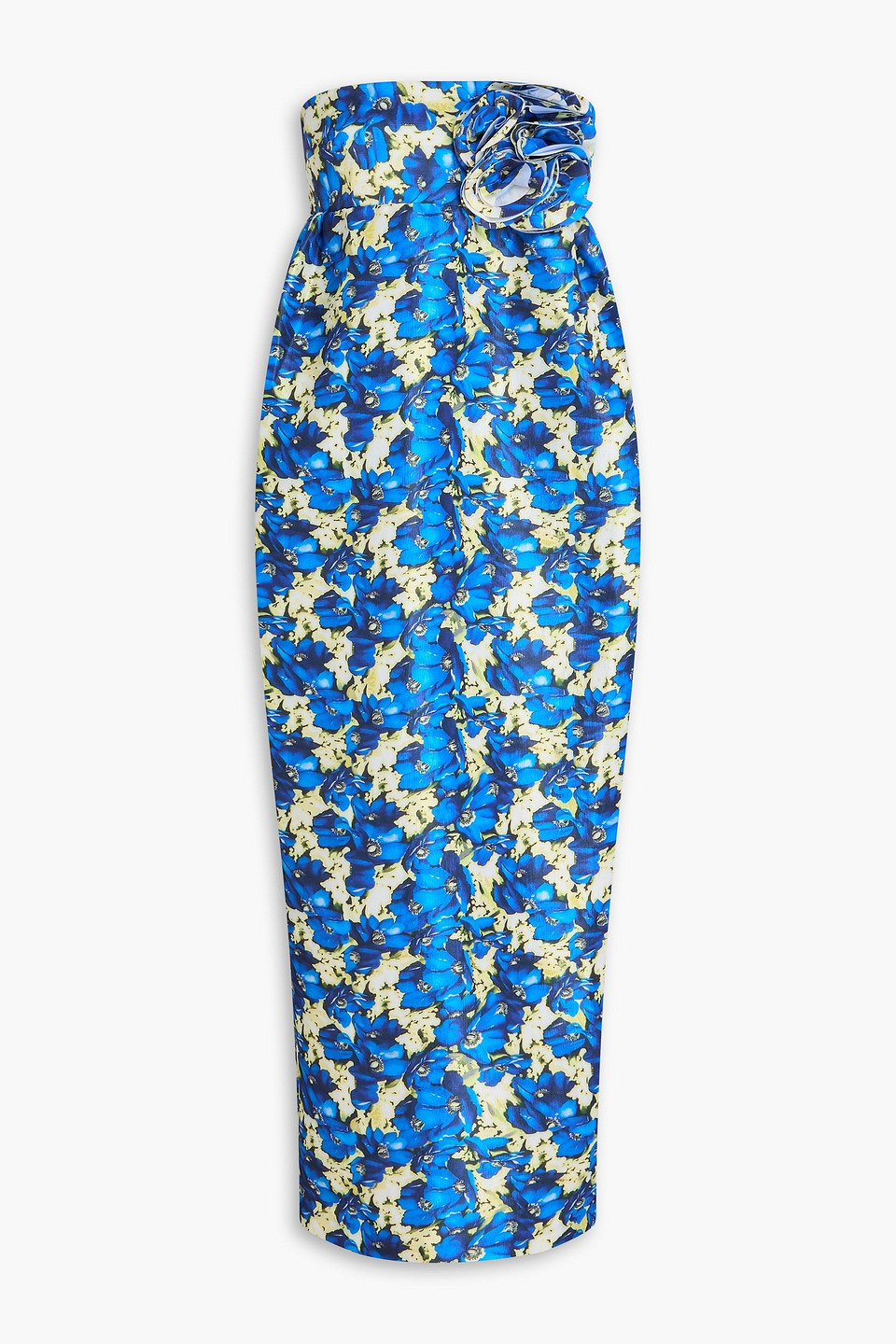 Kika Vargas Rosseta Strapless Floral-print Taffeta Midi Dress In Blue