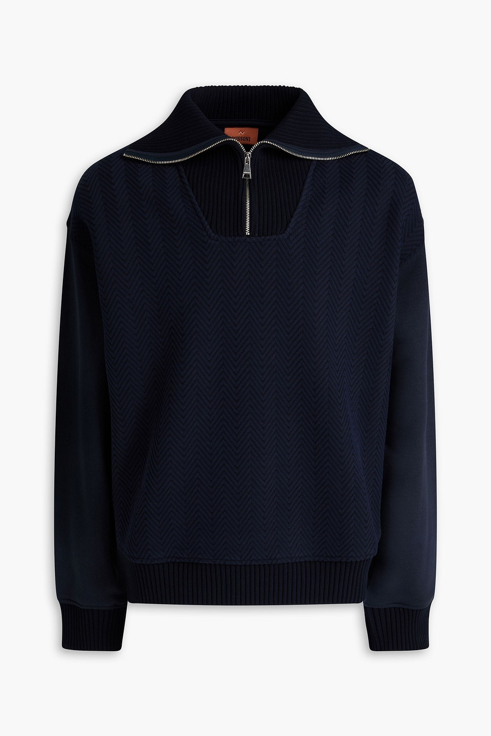 missoni - french cotton-terry and jacquard-knit half-zip sweater - blue - xl