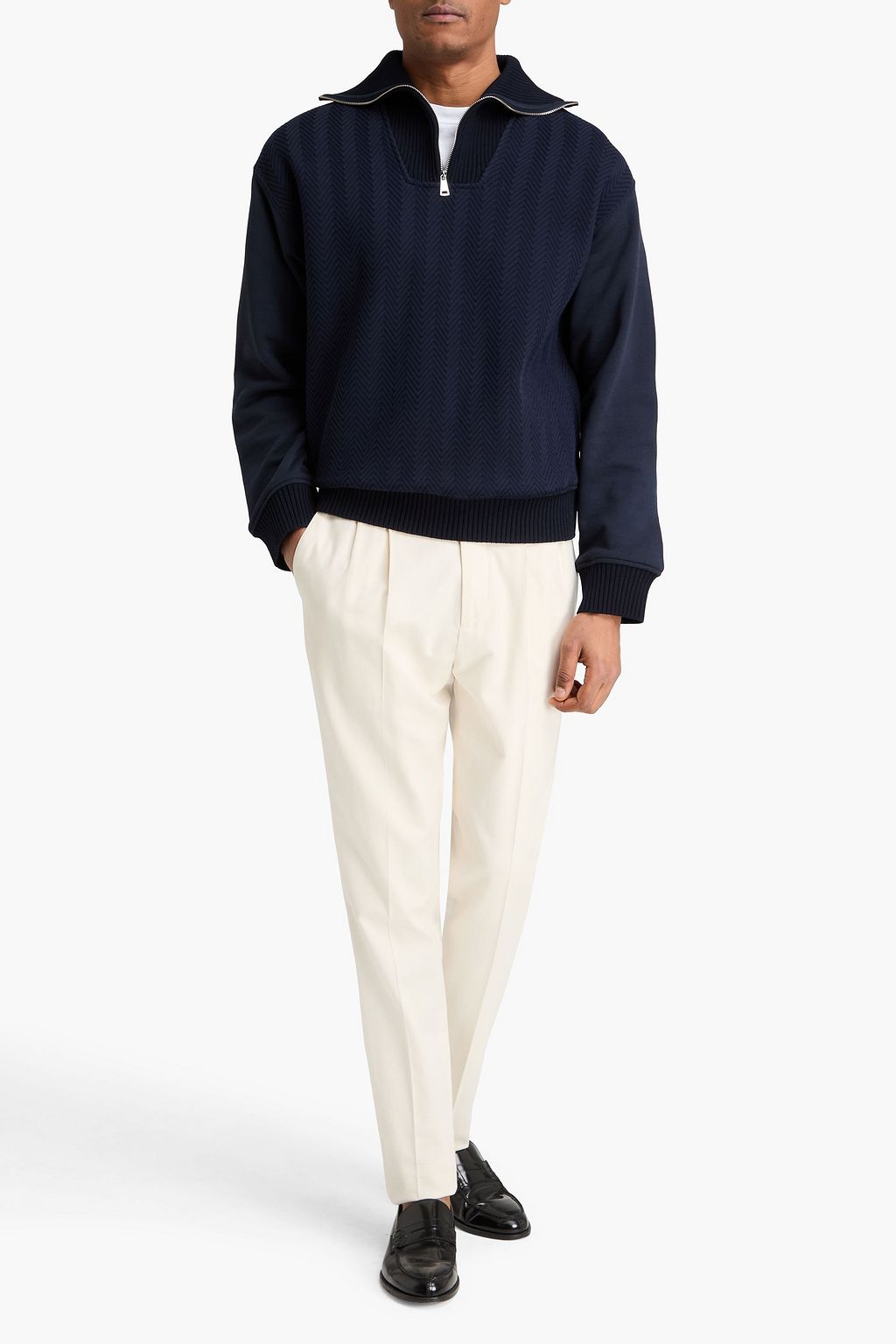 MISSONI French cotton-terry and jacquard-knit half-zip sweater