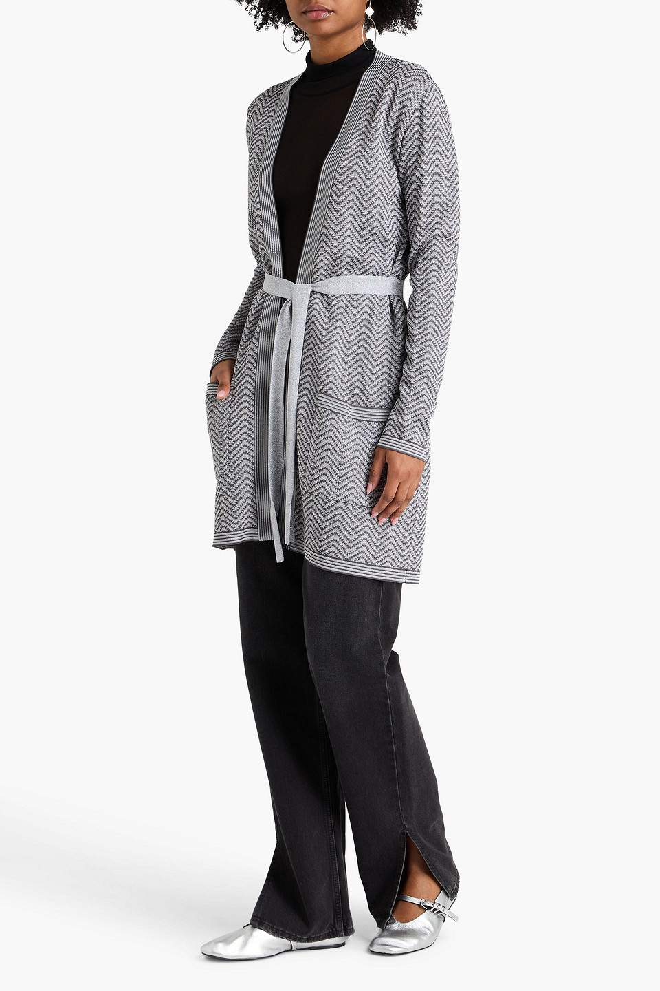  Missoni - Cardigan Aus Jacquard-strick Mit Metallic-effekt Und Gürtel - Grau - Xs 