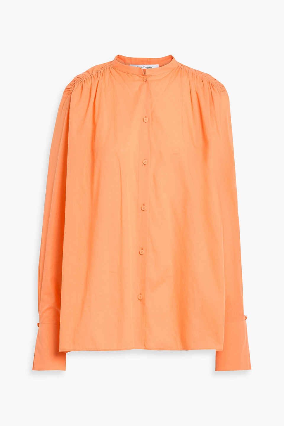 Another Tomorrow Gathered Cotton-voile Blouse In Orange