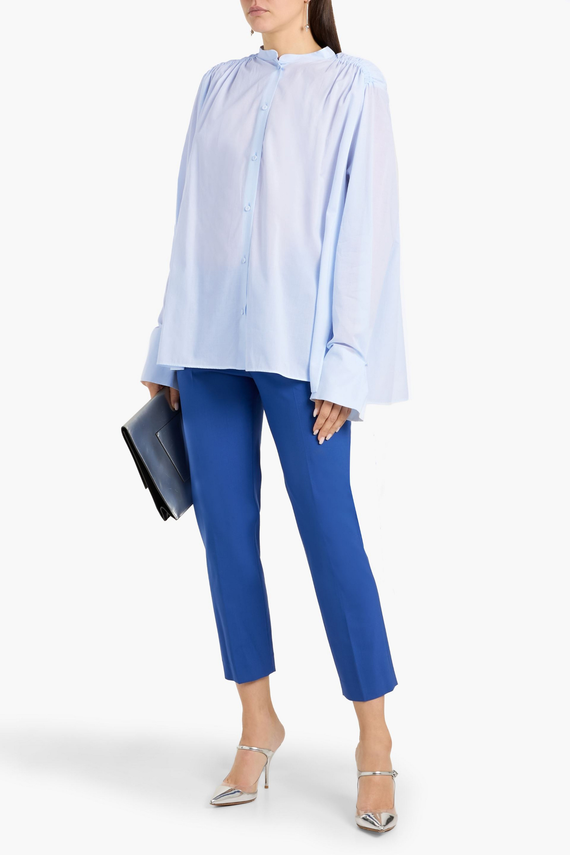 Another Tomorrow Gathered cotton-voile blouse