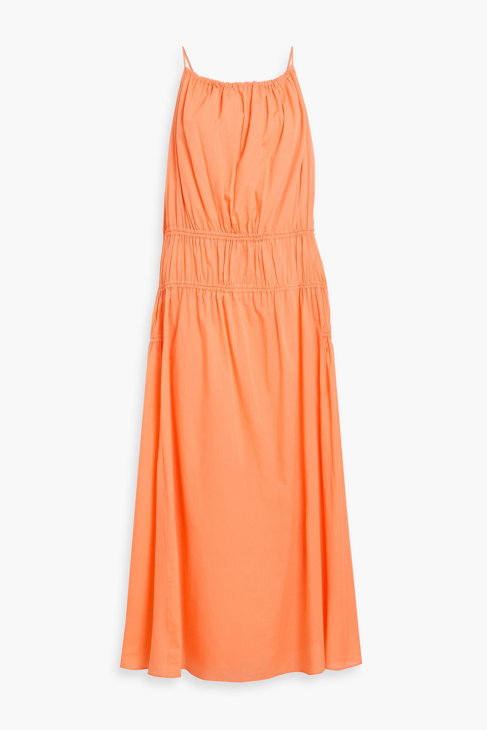 Another Tomorrow Gathered Tiered Cotton-poplin Maxi Dress In Orange