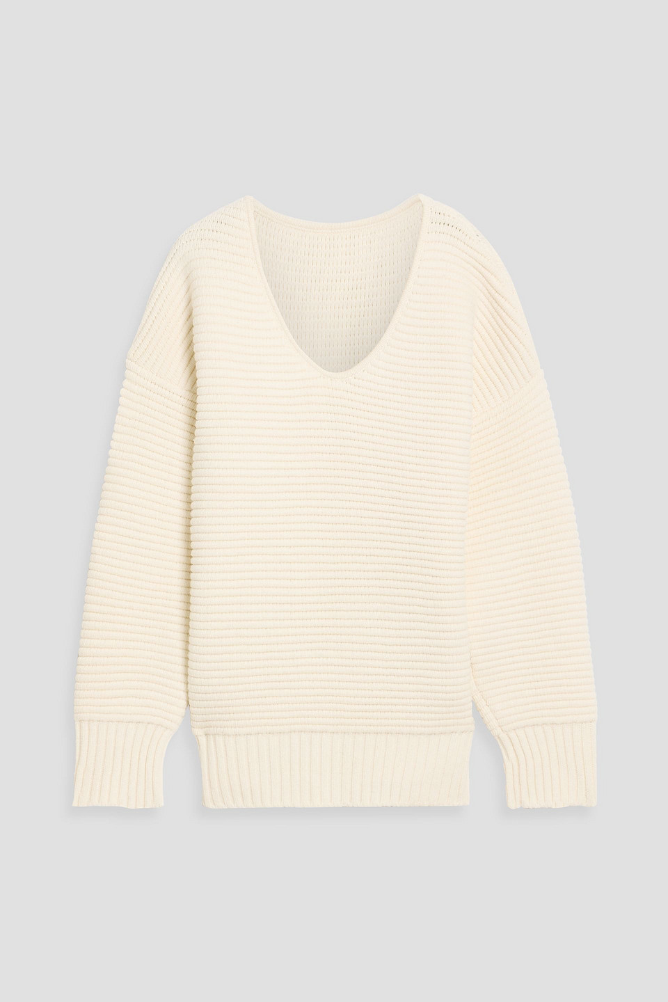 Another Tomorrow Ribbed Merino Wool-blend Sweater In White