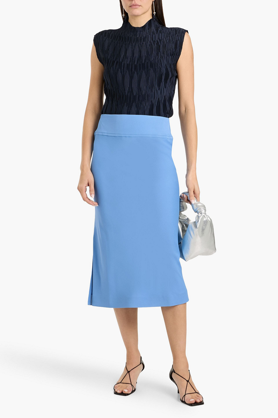 Another Tomorrow + Net Sustain Crepe Midi Skirt In Aegean