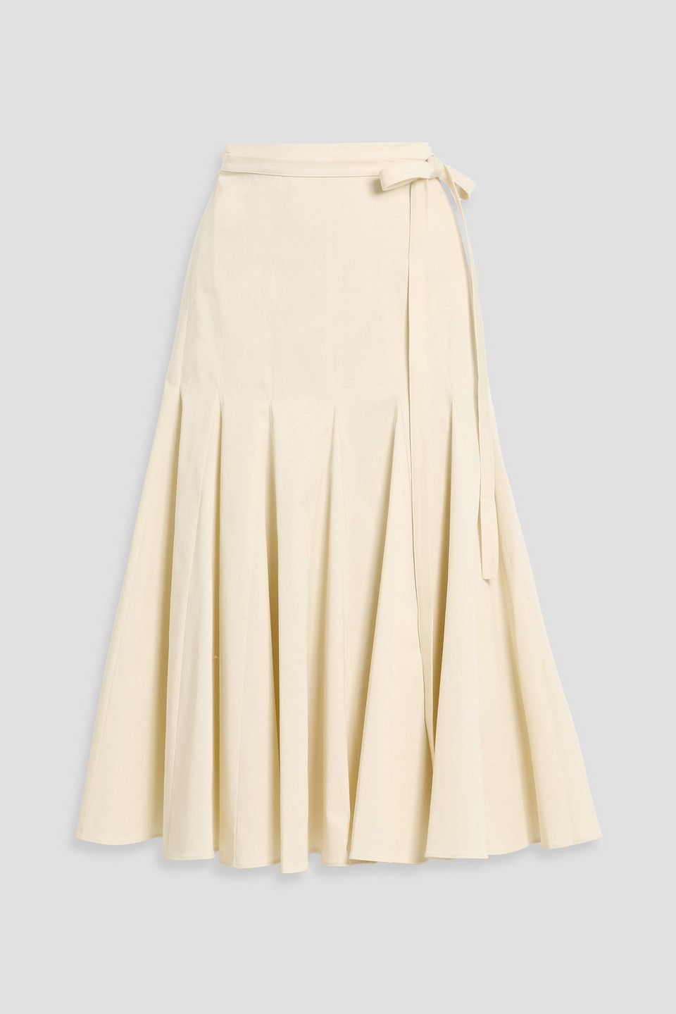 Another Tomorrow Pleated Cotton-blend Twill Midi Wrap Skirt In Blue