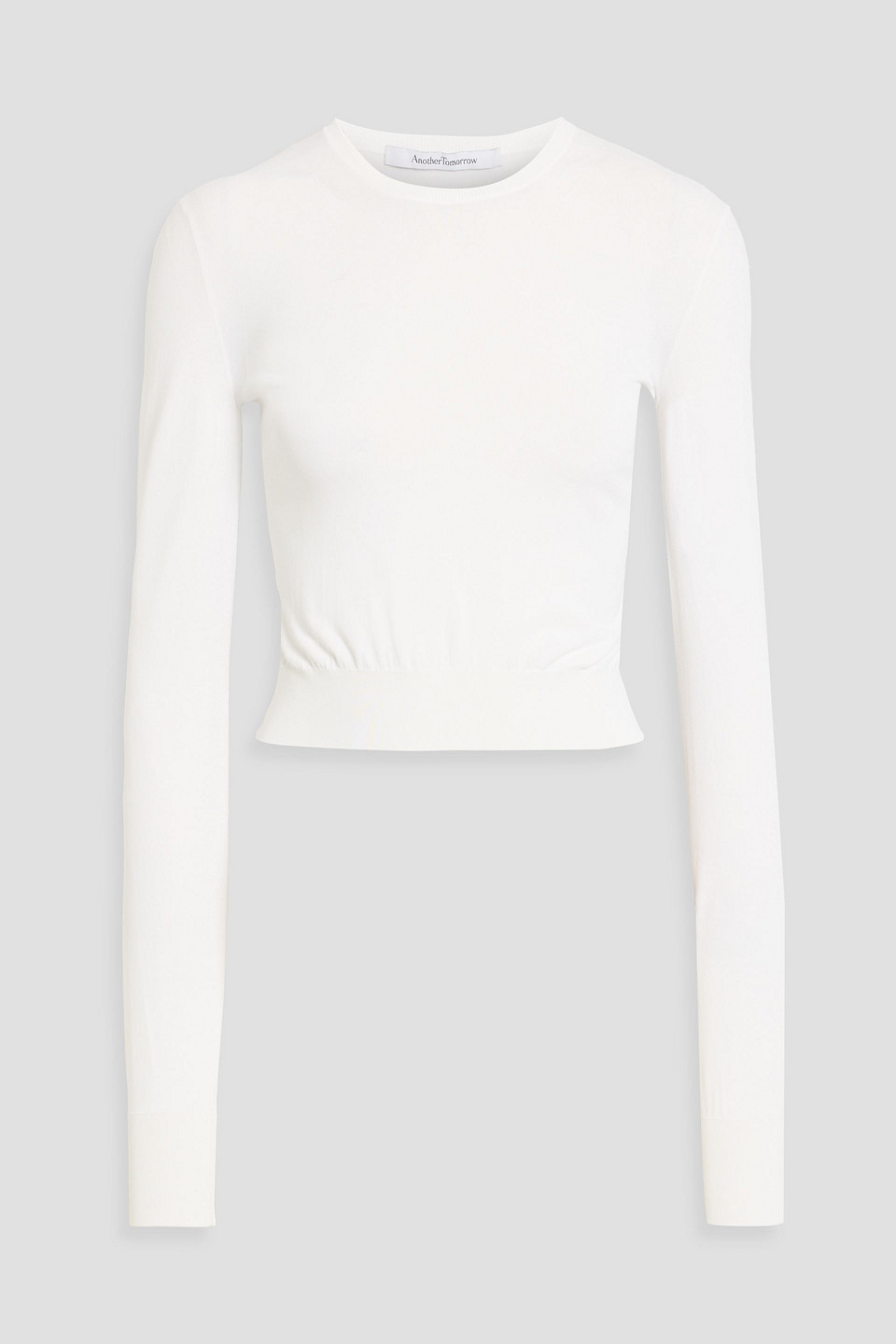 Another Tomorrow Cropped Stretch-knit Sweater In White