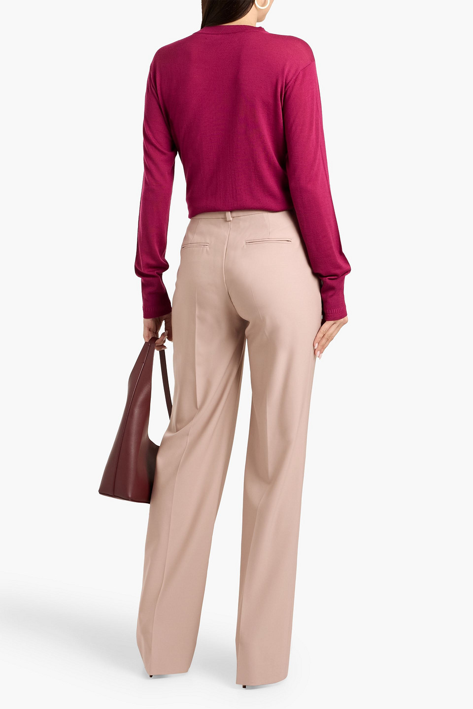 Another Tomorrow Wool Flared Pants In Neutral