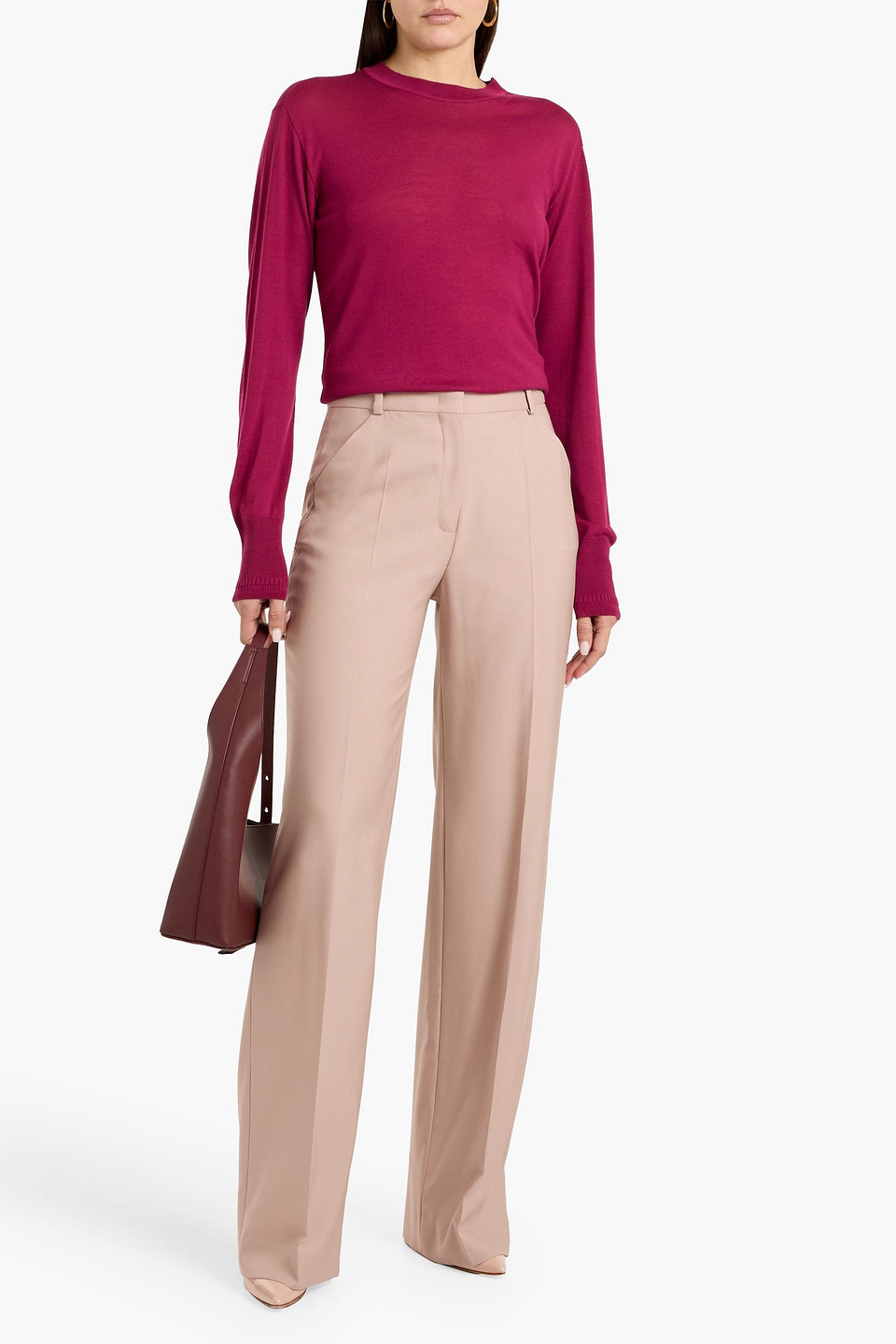 Another Tomorrow Wool Flared Pants In Neutral