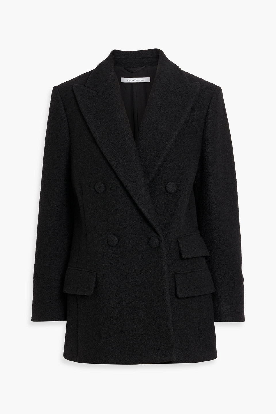 Another Tomorrow Double-breasted Wool-bouclé Coat In Black