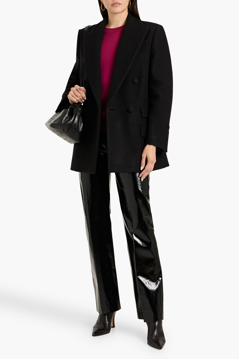 Another Tomorrow Double-breasted Wool-bouclé Coat In Black