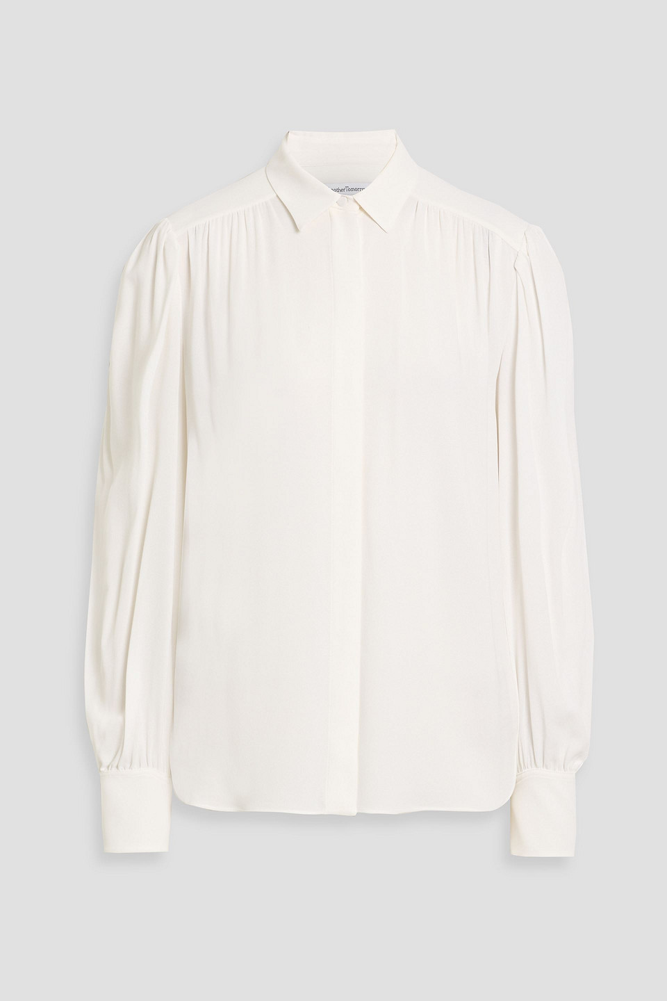 Another Tomorrow Gathered Crepe Blouse In White