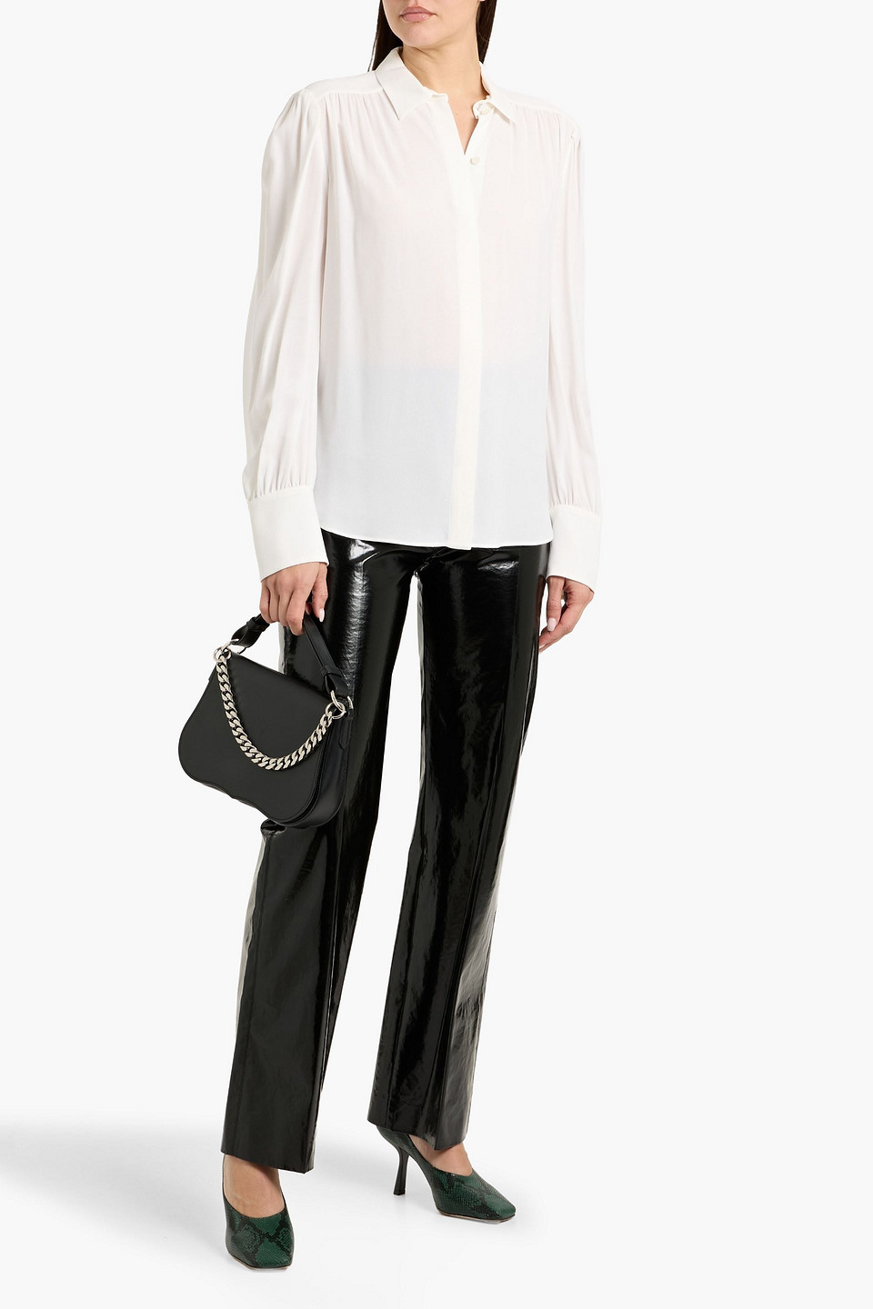  Another Tomorrow - Geraffte Bluse Aus Crêpe - Weiß - It 36 