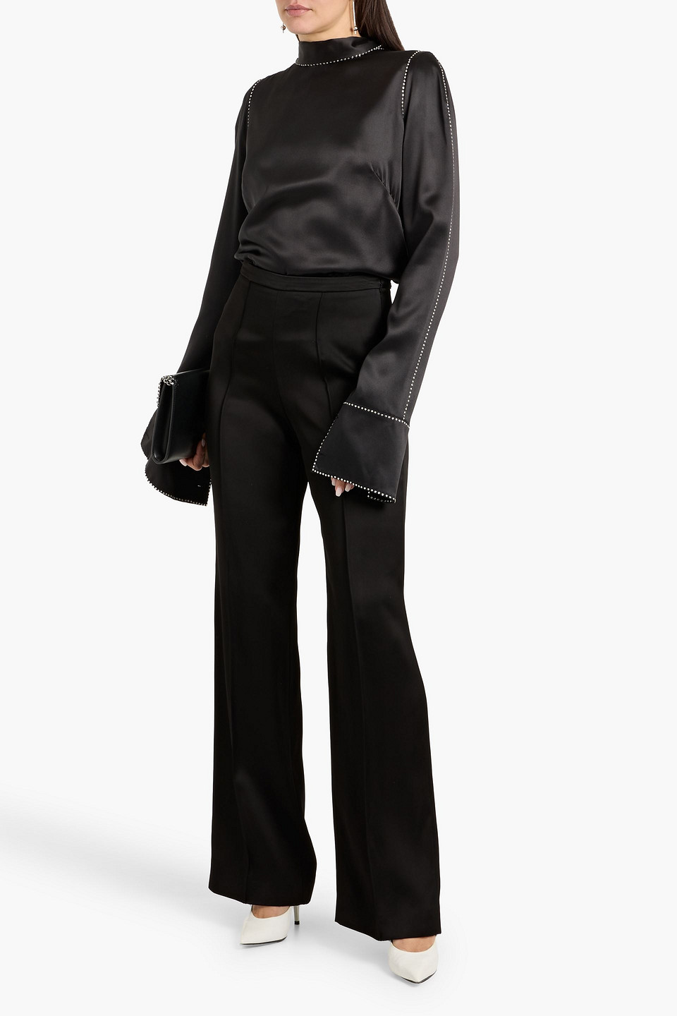  Another Tomorrow - Satin Straight-leg Pants - Black - It 38 