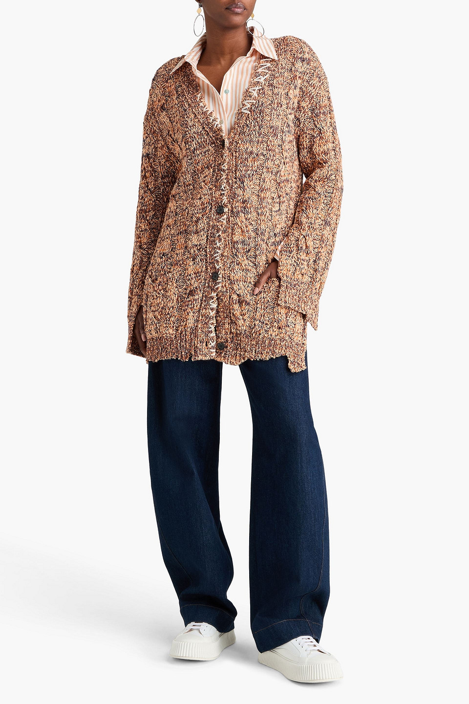  Marni - Melierter Cardigan Aus Einer Baumwoll-wollmischung - Orange - It 36 