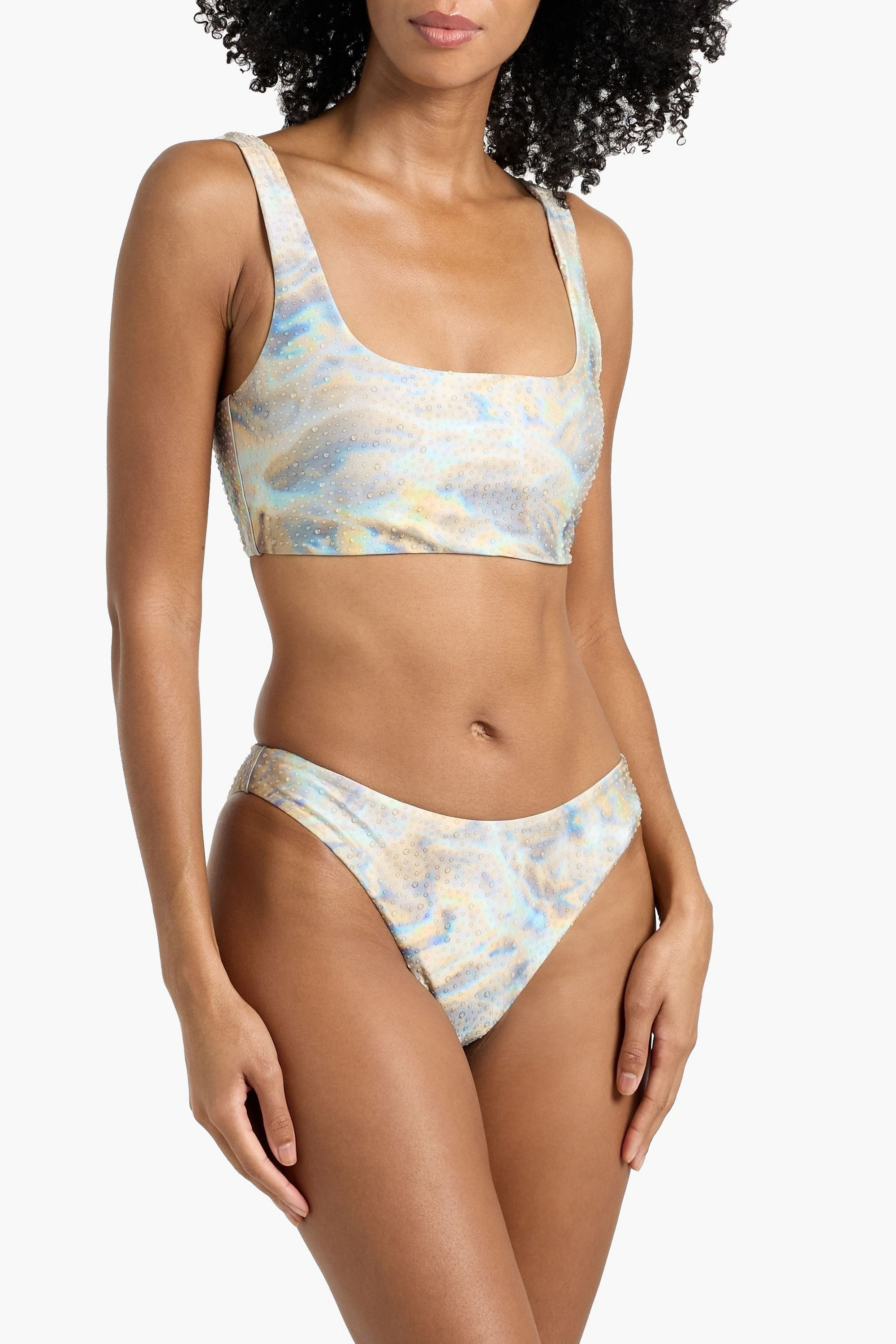 SIMKHAI Cooper embellished printed bikini briefs