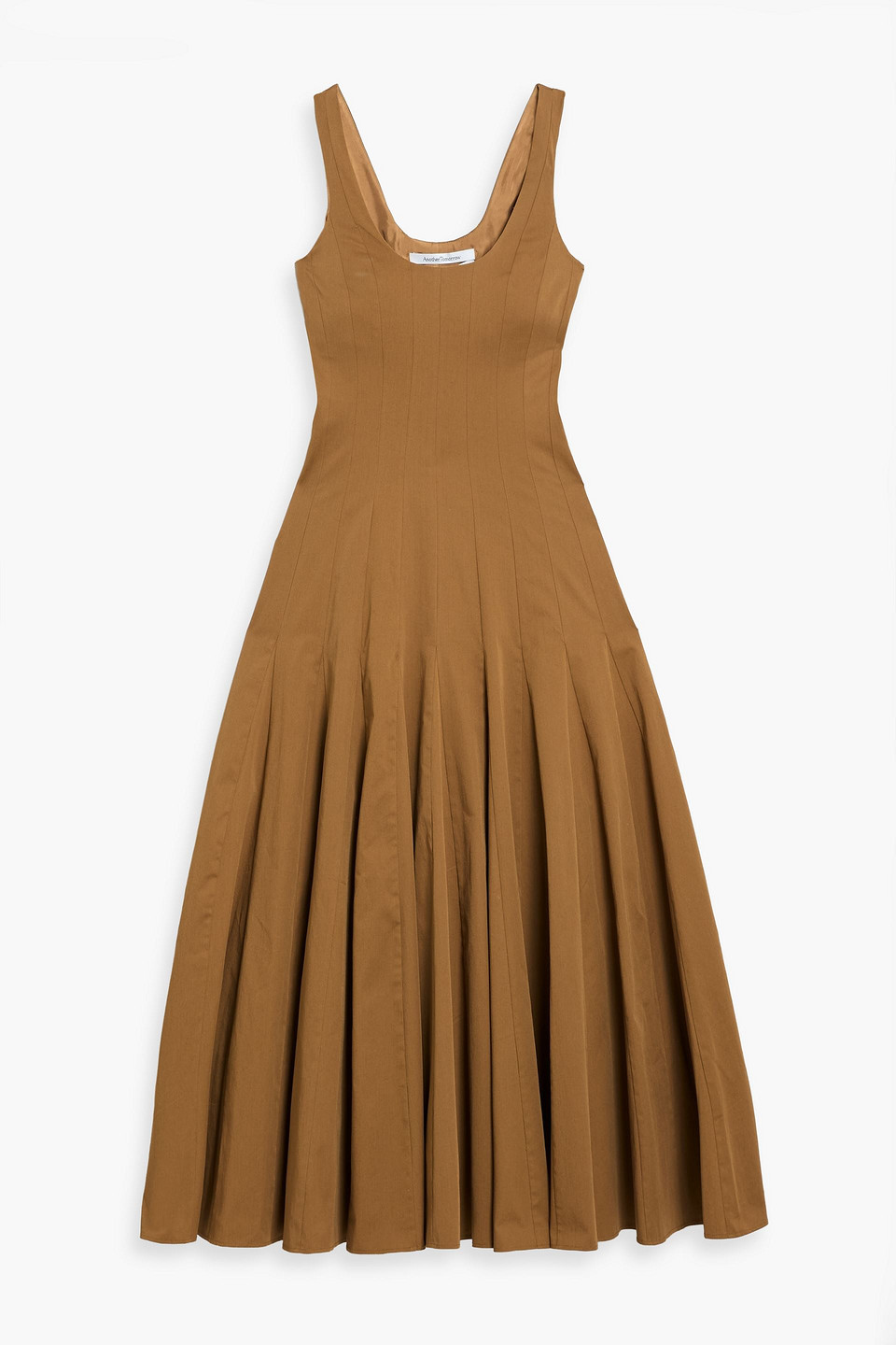 Another Tomorrow Flared Cotton-blend Twill Midi Dress In Brown