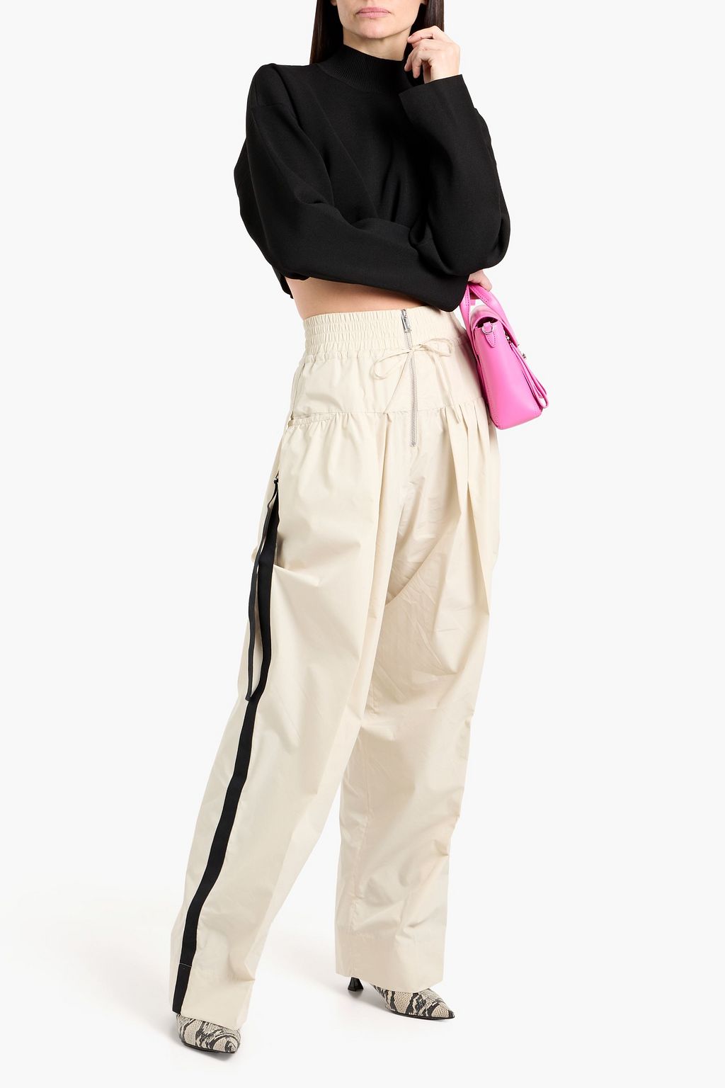 3.1 phillip lim ステッチ カーゴ ワイド パンツ 3.1 PHILLIP LIM Canvas-trimmed cotton-blend wide-leg pants | THE