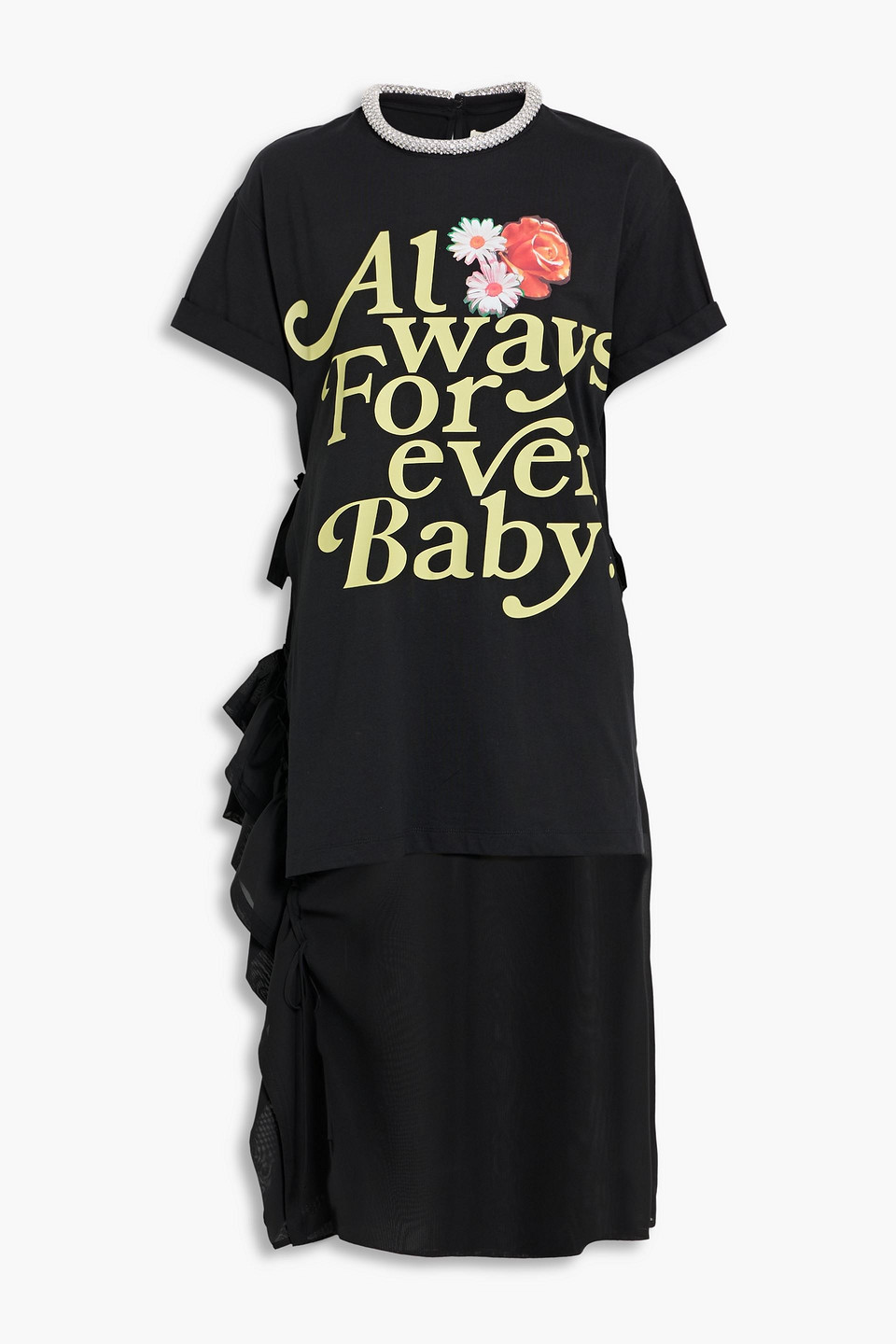 3.1 phillip lim - layered printed cotton-jersey and chiffon midi dress - black - xs