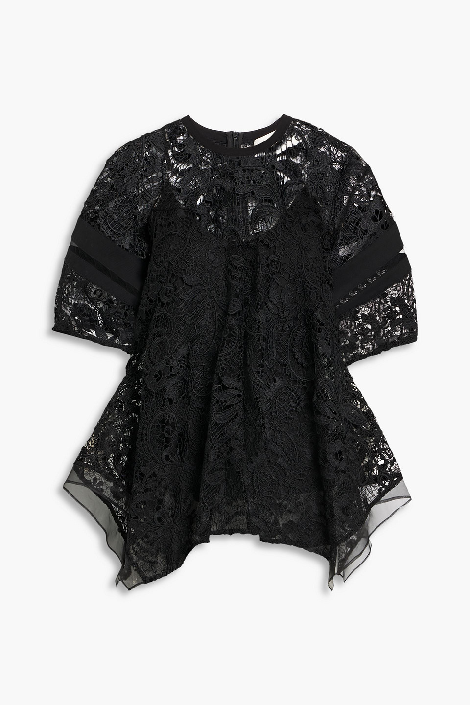 3.1 phillip lim - cotton-twill and corded lace top - black - m