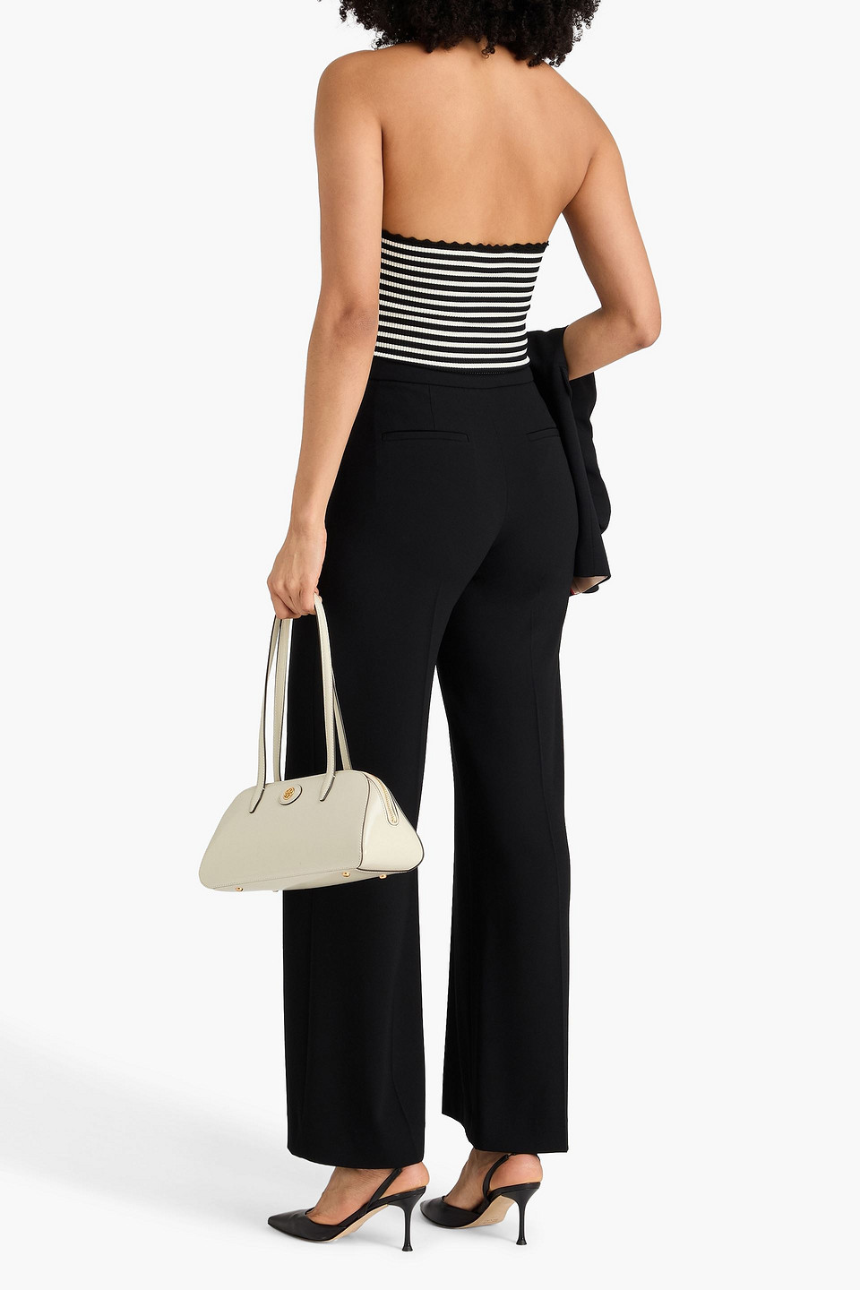  Claudie Pierlot - Neckholder-body „mari“ Aus Rippstrick Mit Streifen Und Floralen Applikationen - Schwarz - S 