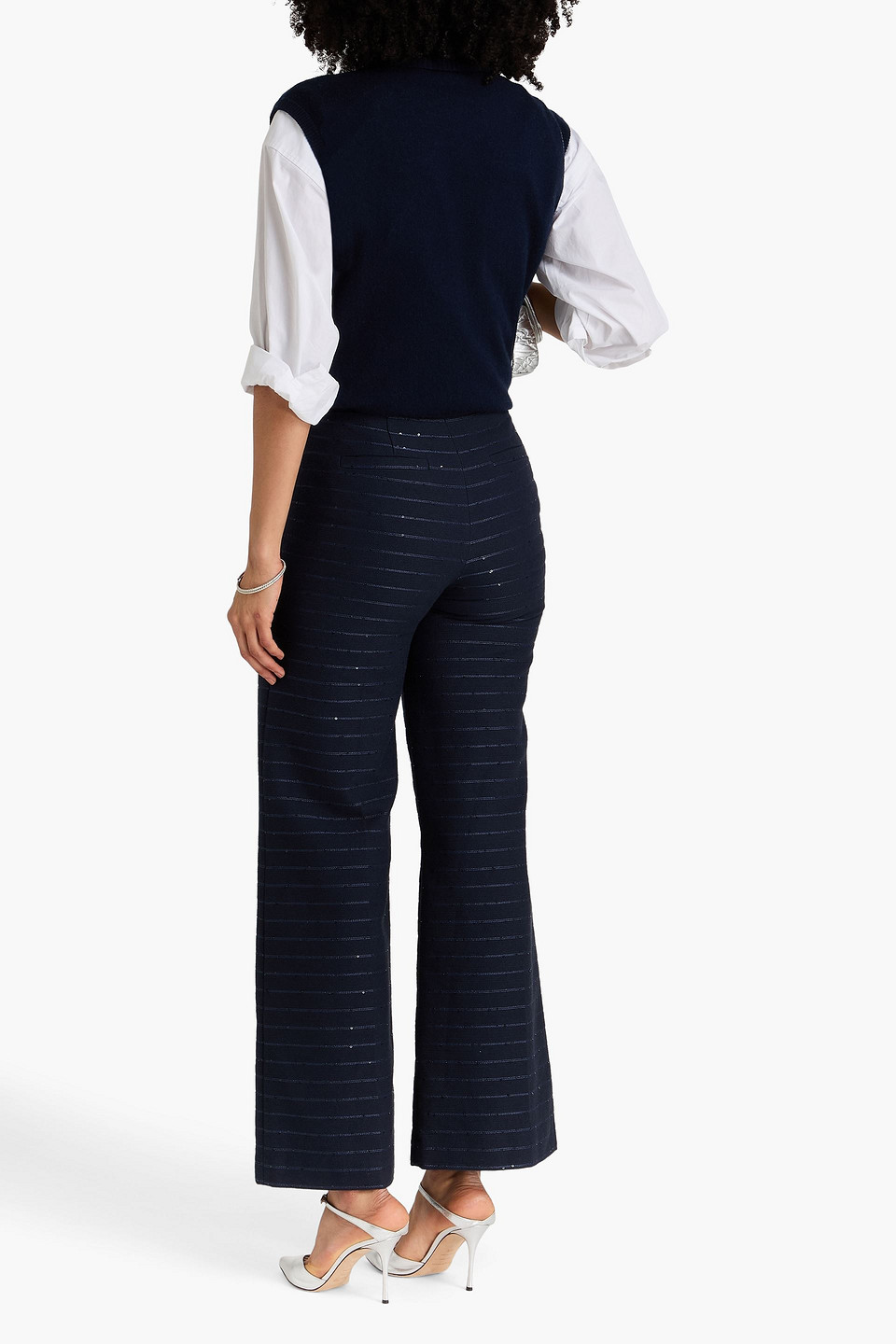  Claudie Pierlot - Hose „paulie“ Mit Weitem Bein Aus Tweed Aus Einer Baumwollmischung Mit Pailletten Und Streifen - Blau - Fr 34 