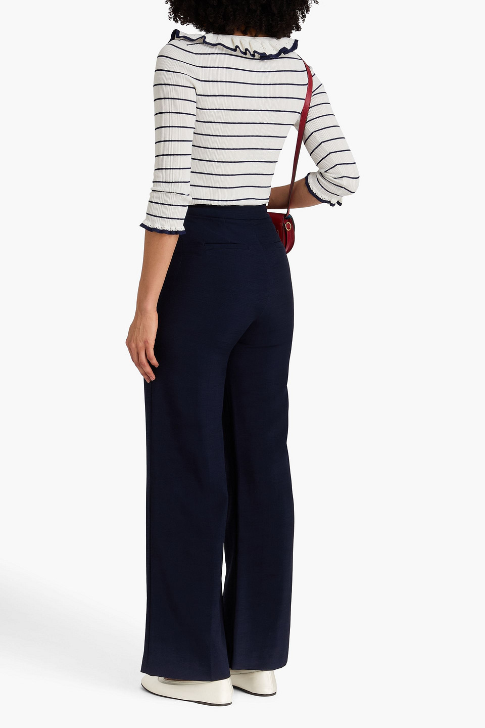 Claudie Pierlot - Gestreifter Strickpullover Mit Rüschen - Weiß - Xs 