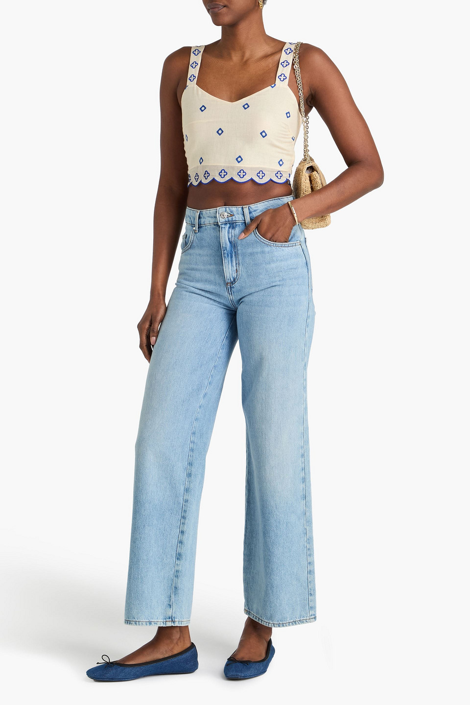 Claudie Pierlot - Cropped Oberteil Aus Gaze Aus Einer Ramie-baumwollmischung Mit Stickereien - Weiß - 1 