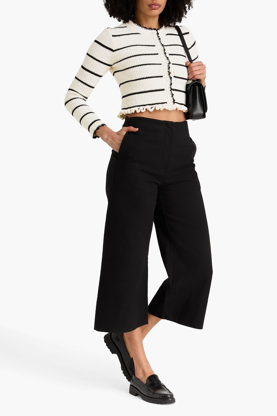 Claudie Pierlot - Cropped Cardigan Aus Einer Baumwollmischung Mit Intarsienmuster Und Streifen - Weiß - 1 