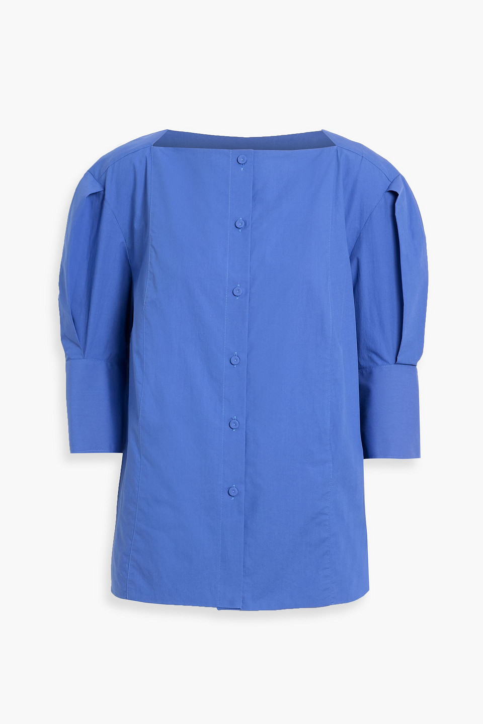 another tomorrow - oversized pleated cotton-poplin top - blue - it 40