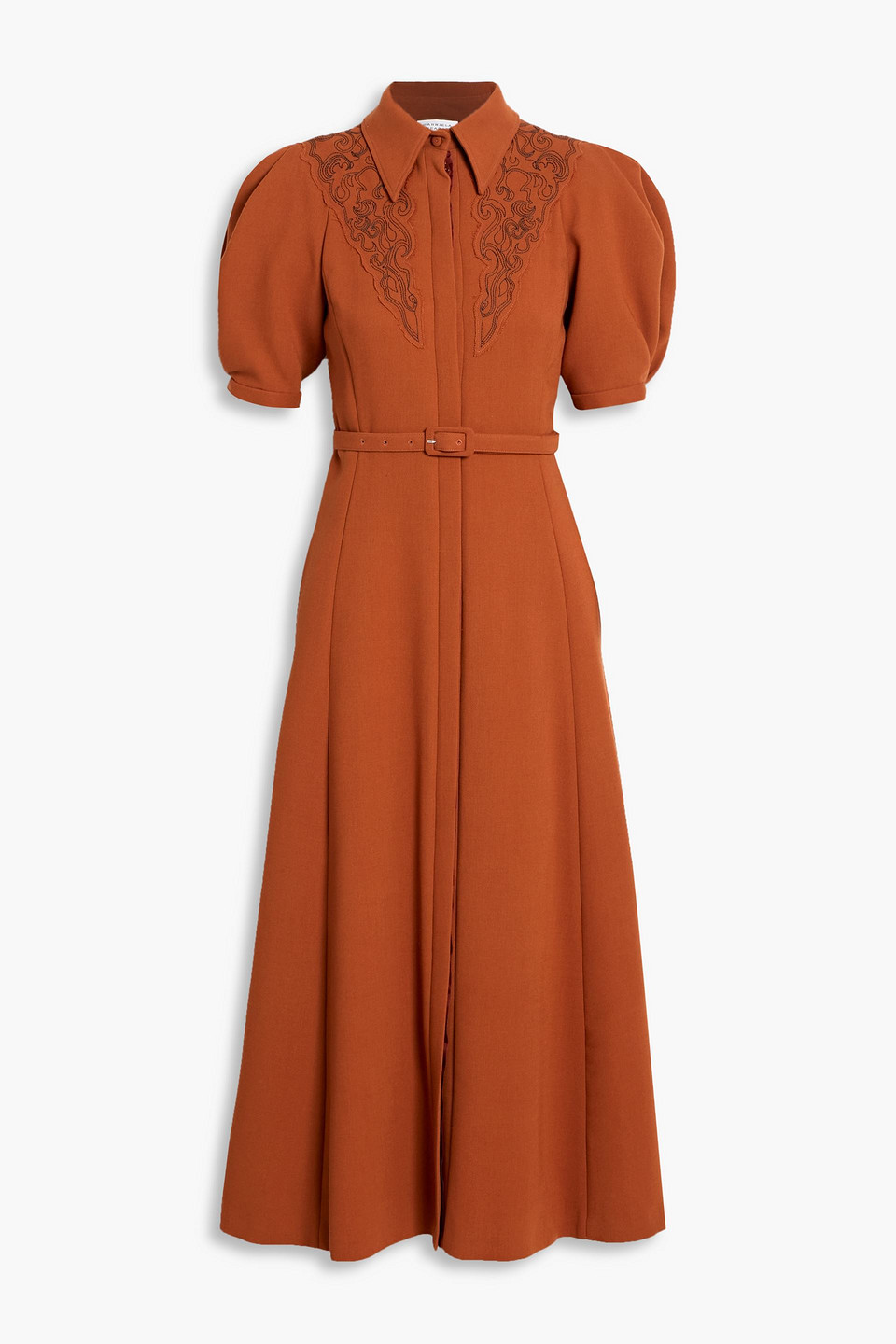 Gabriela Hearst Billy Embroidered Wool-crepe Midi Shirt Dress In Brown