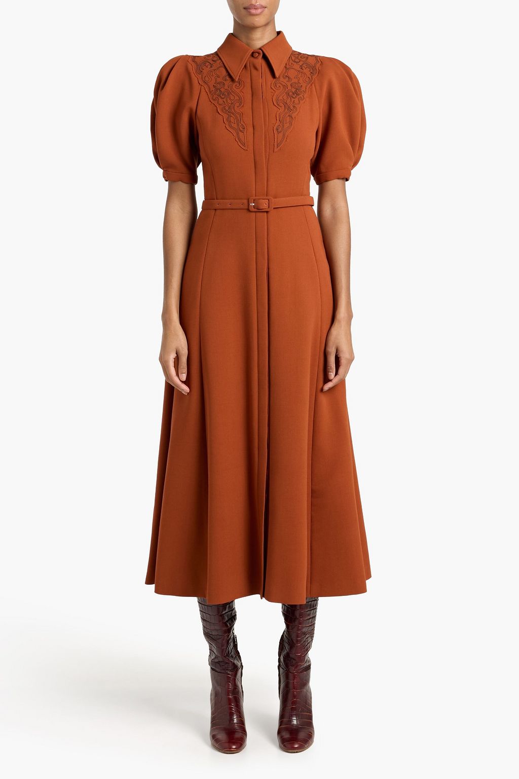 GABRIELA HEARST Billy embroidered wool-crepe midi shirt dress