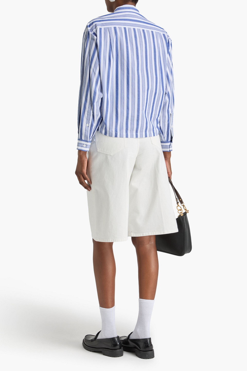  Claudie Pierlot - Cropped Hemd „carlo“ Aus Baumwollpopeline Mit Schluppe Und Streifen - Blau - Fr 34 