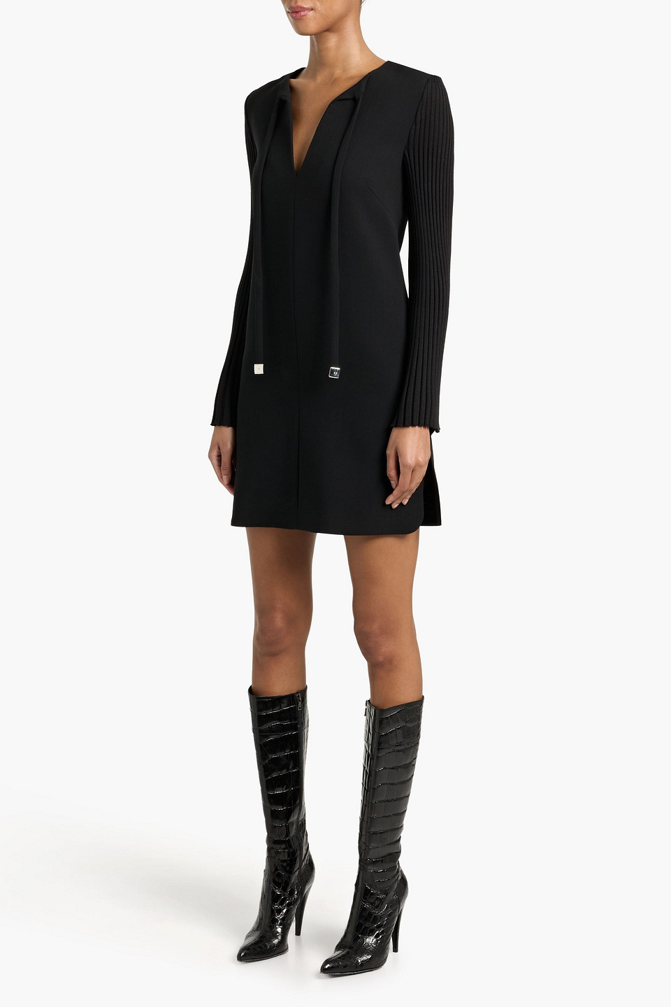 Gabriela Hearst Beko Ribbed Wool And Crepe Mini Dress In Black