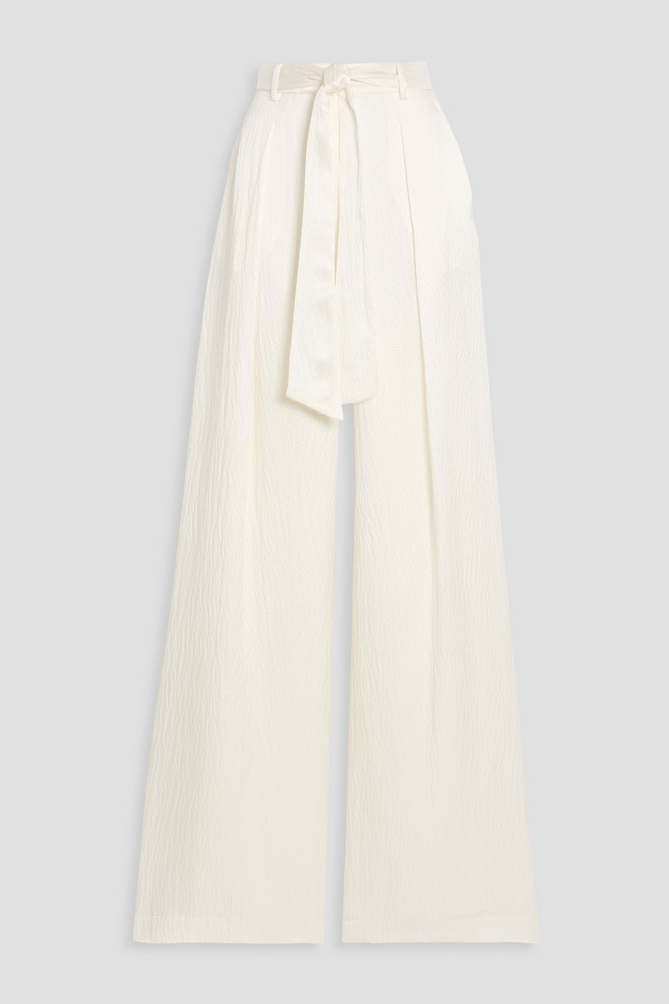 Gabriela Hearst Thomazia Belted Hammered Silk Wide-leg Pants In White