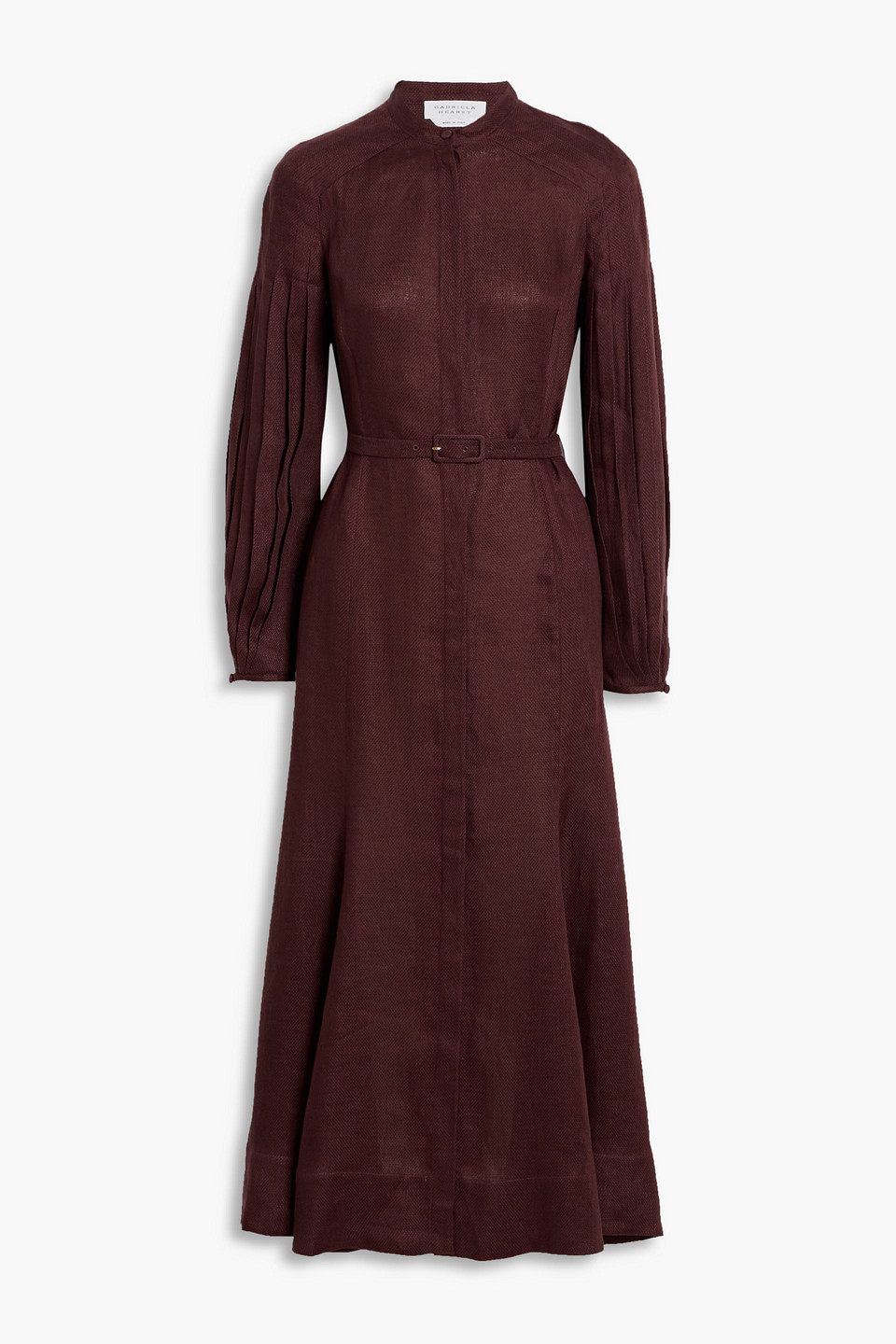Gabriela Hearst Lydia Belted Linen Midi Dress In Burgundy