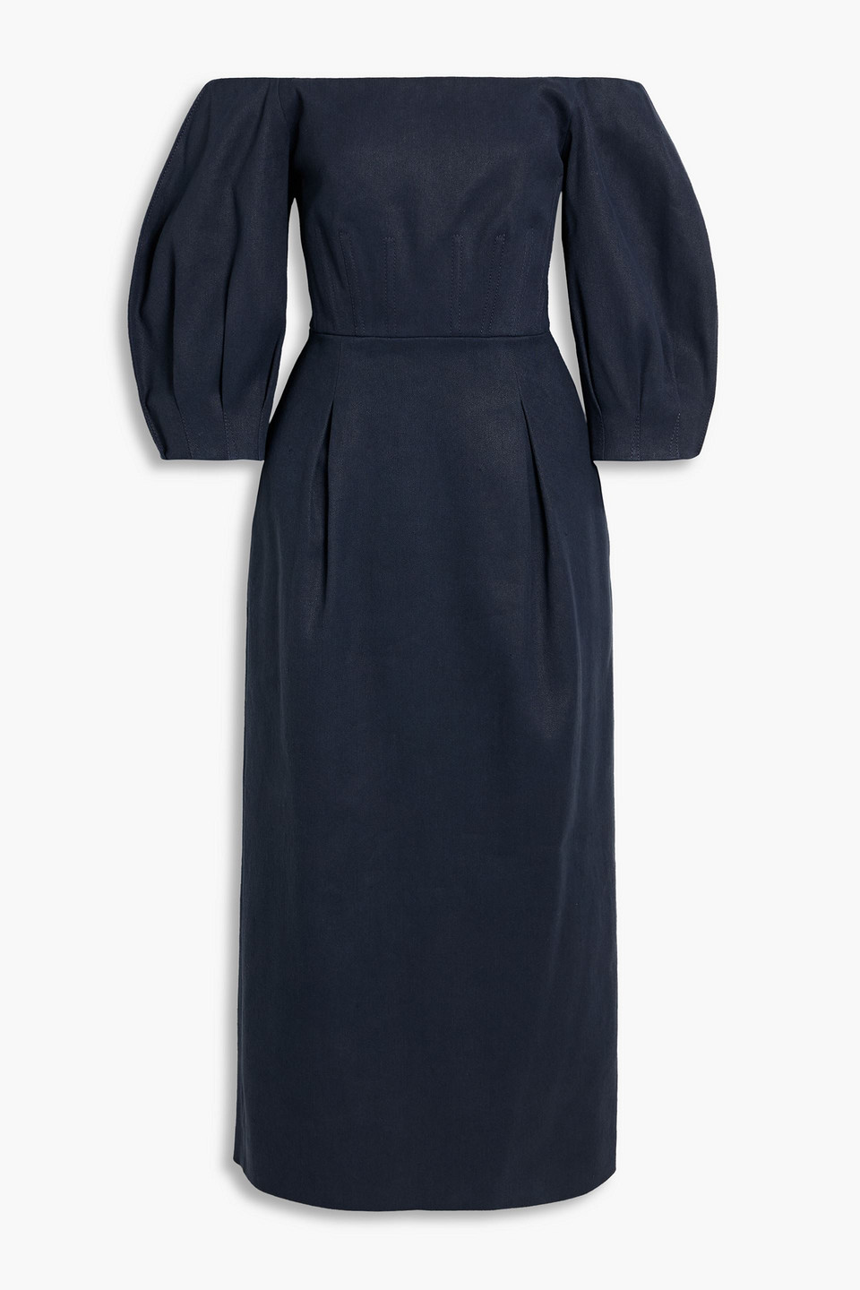 gabriela hearst - majano off-the-shoulder hemp and cotton-blend twill midi dress - blue - it 36