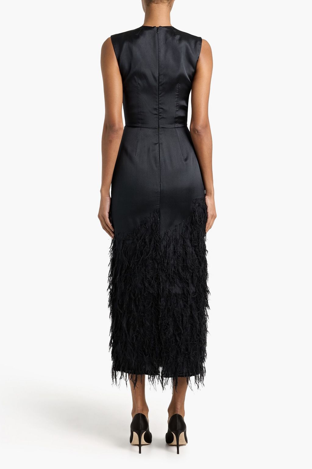 Gabriela Hearst Maslow Feather-Embellished Silk-satin Twill Midi Dress - Women - Black Dresses - It 36
