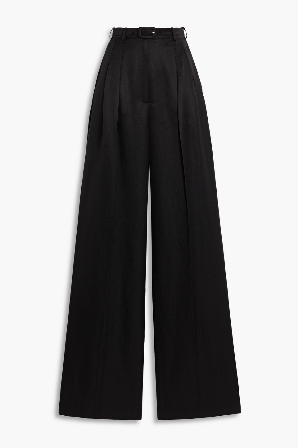 Gabriela Hearst Vargas Belted Silk And Linen-blend Wide-leg Pants In Black
