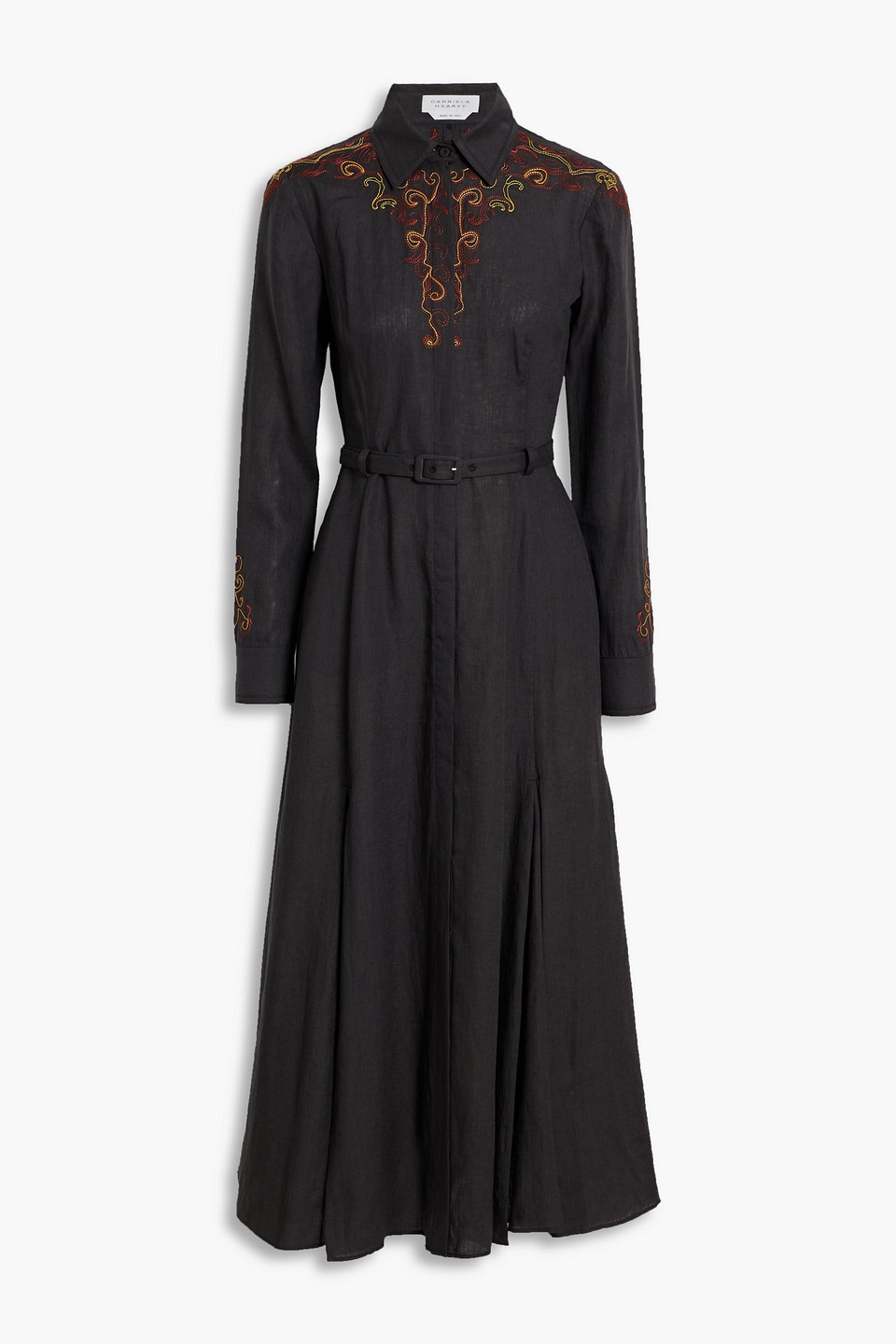 gabriela hearst - aloe embroidered pleated linen midi shirt dress - gray - it 38
