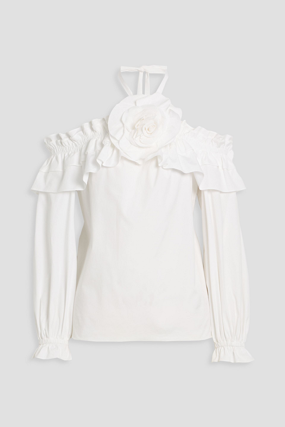 carolina herrera - cold-shoulder floral-appliquéd cotton-blend poplin top - white - us 8