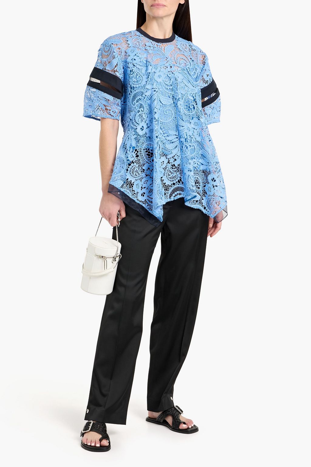 3.1 PHILLIP LIM Cotton-twill and corded lace top | THE OUTNET