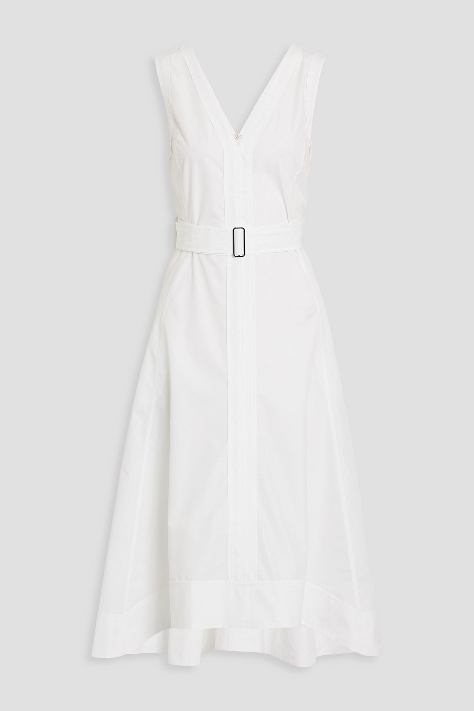 3.1 phillip lim - belted cotton-blend poplin midi dress - white - us 2
