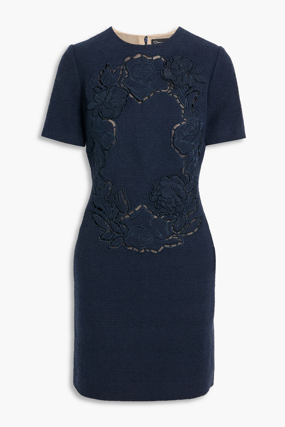 Oscar De La Renta Cotton-blend Bouclé And Guipure Lace Mini Dress In Blue