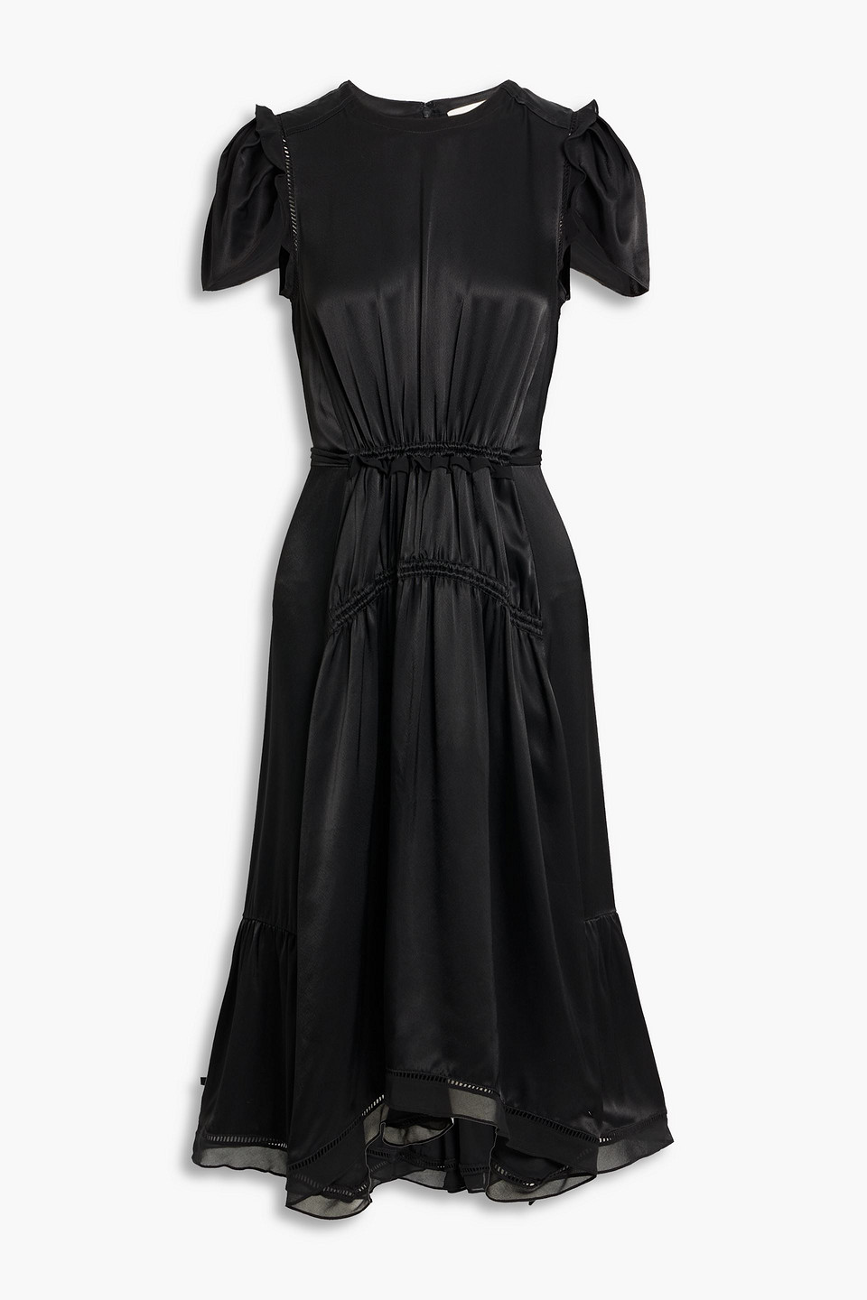 3.1 phillip lim - ruffled chiffon-trimmed satin midi dress - black - us 2