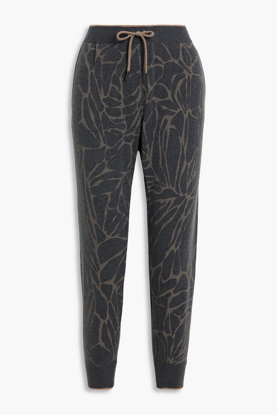 Brunello Cucinelli Printed Wool, Cashmere And Silk-blend Track Pants In Black